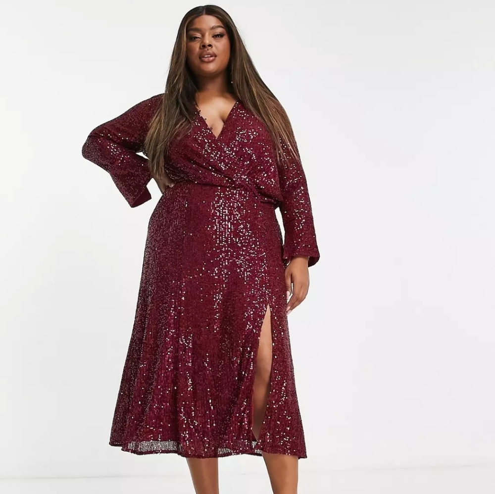 ASOS DESIGN Sequin drape detail midi dress with button detail 18